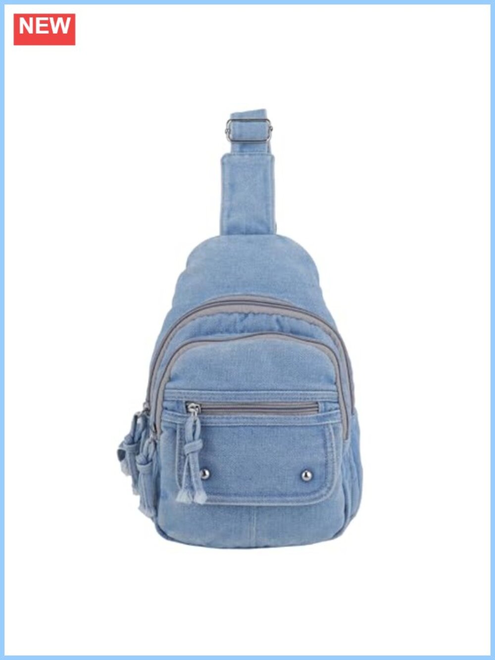 Washed Denim Sling Bag Crossbody Chest Purse Studded Jean Shoulder Handbag